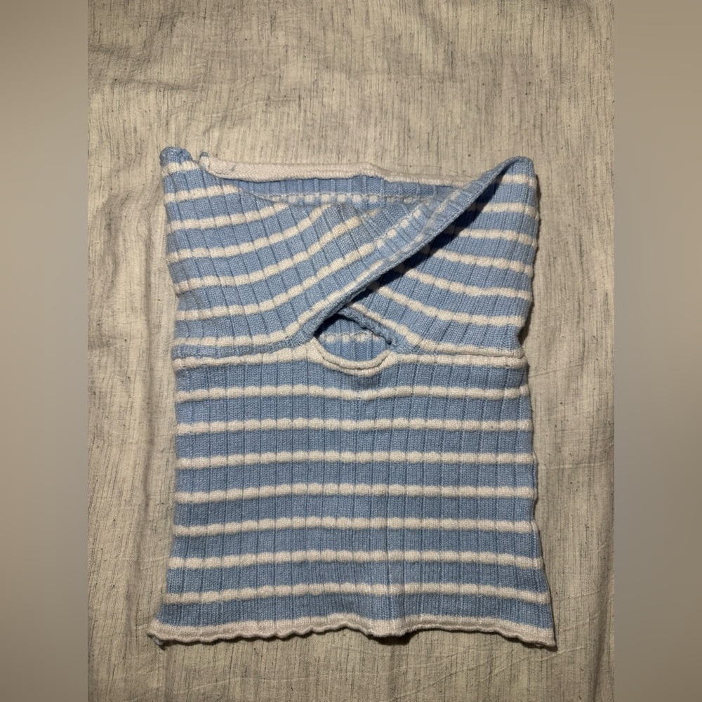 Light Blue & White Striped Knit Sleeveless Top